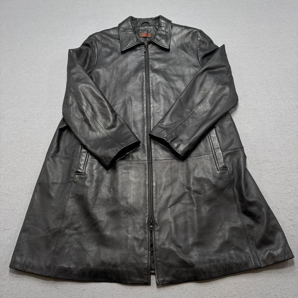 Danier Genuine Leather Jacket Womens XL Black Insulated Long Trench Coat Outdoor
